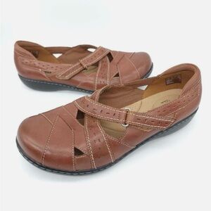 CLARK’S Tan Ashland Spin Q Slip-On Mary Jane Loafer Flat Leather Comfort Shoes